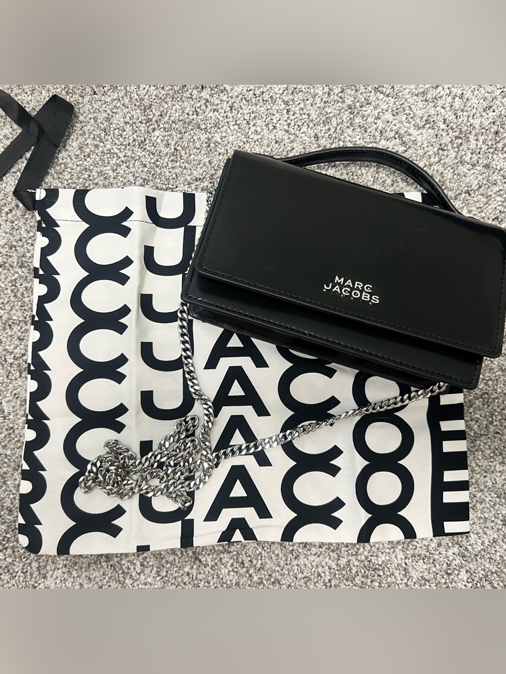 Marc Jacobs Black Patent Leather Silver-Chain Crossbody